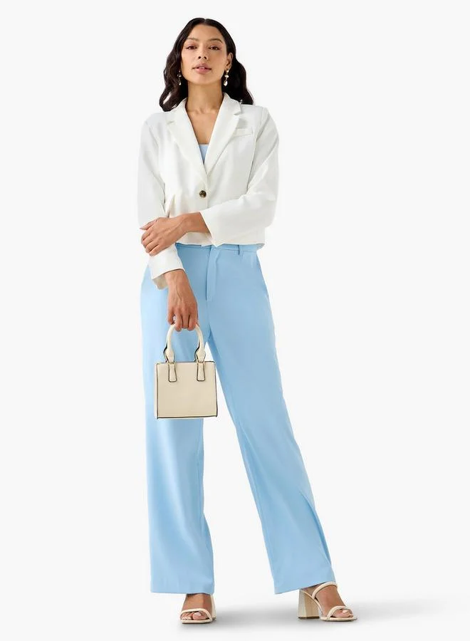 ايكونيك Iconic Cropped Viscose Single Breasted Blazer with Flap Pockets